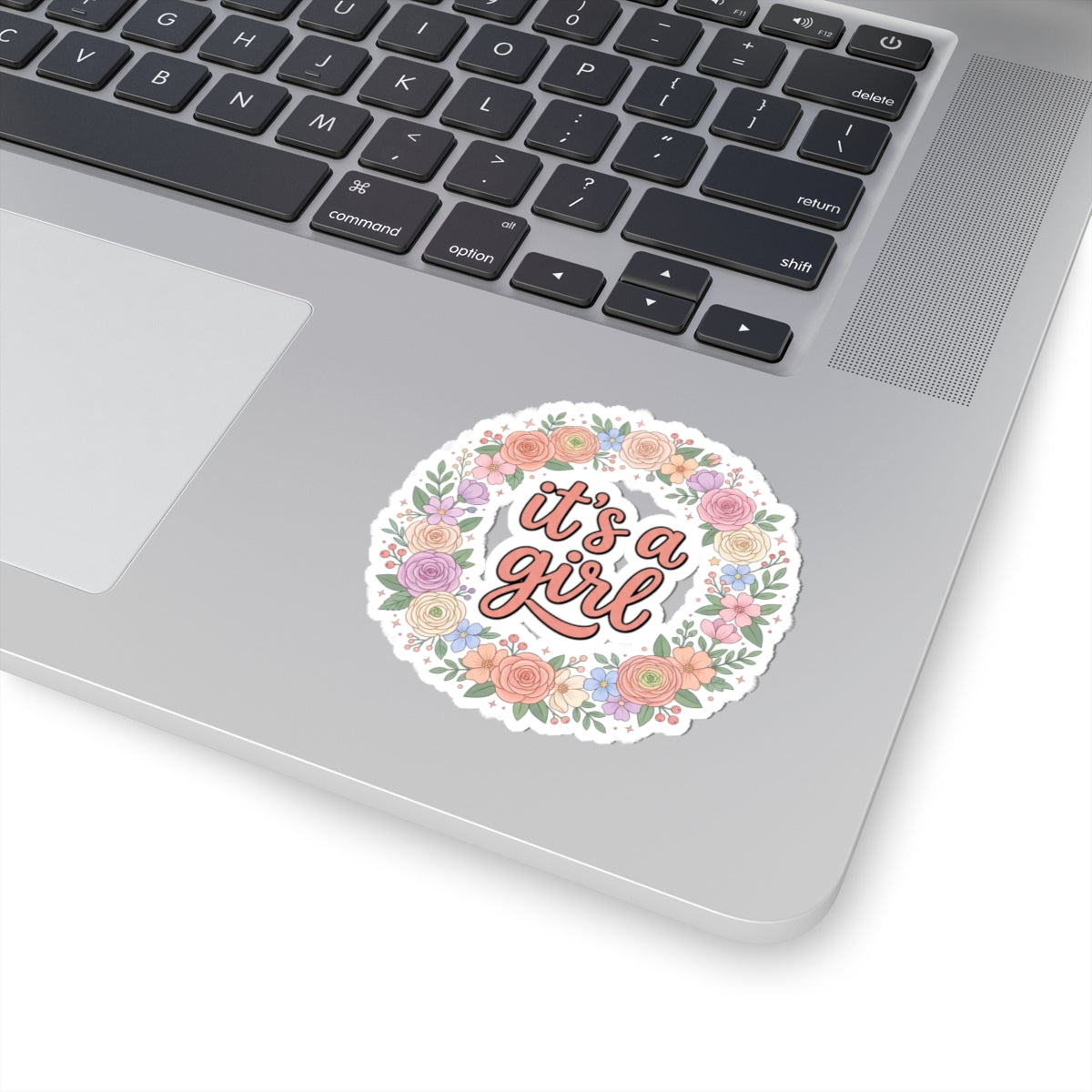 It's a Girl Floral Sticker — Baby Shower Announcement Kiss-Cut Sticker
