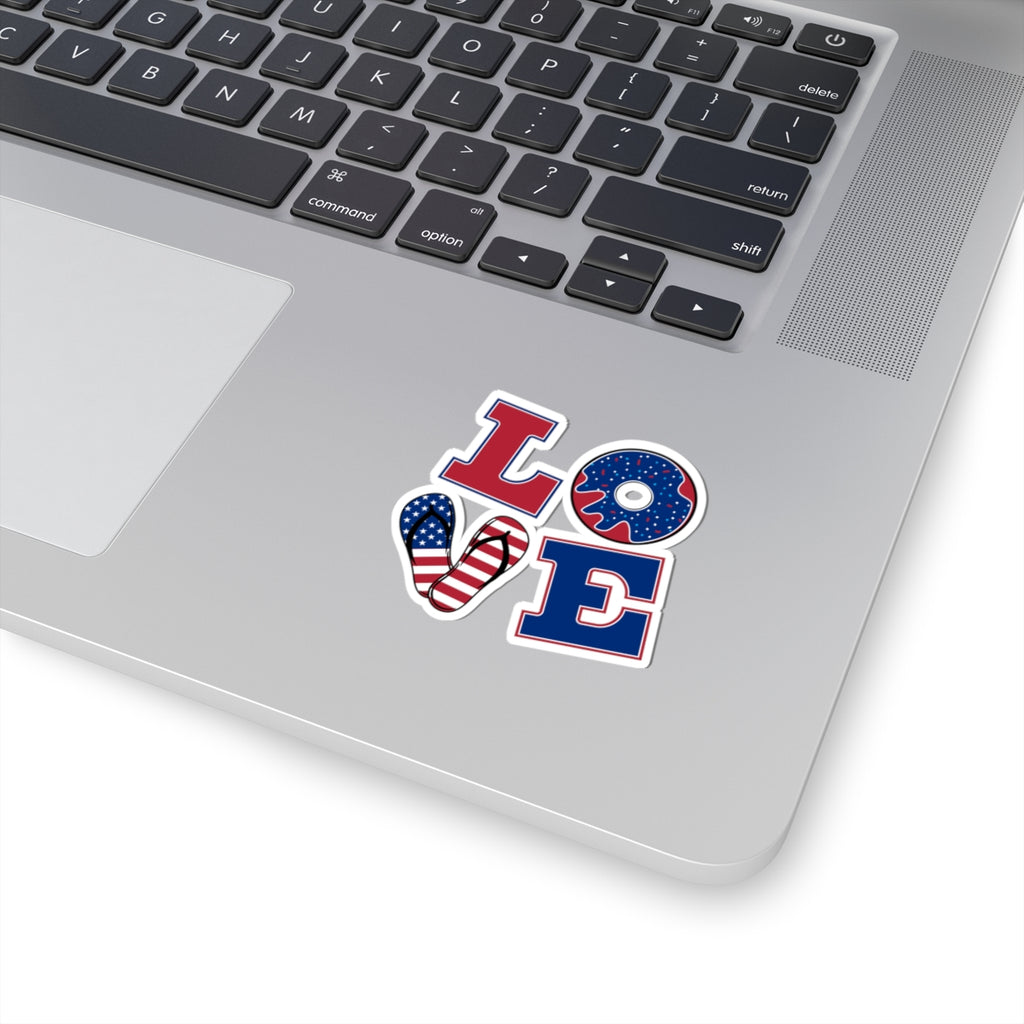LOVE Patriotic Kiss-Cut Sticker Set — American Flag Flip-Flop, Donut & Letter Decals