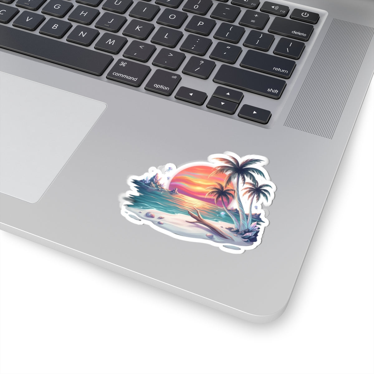 Beach Sunset Sticker — Tropical Palm Paradise Kiss-Cut Decal