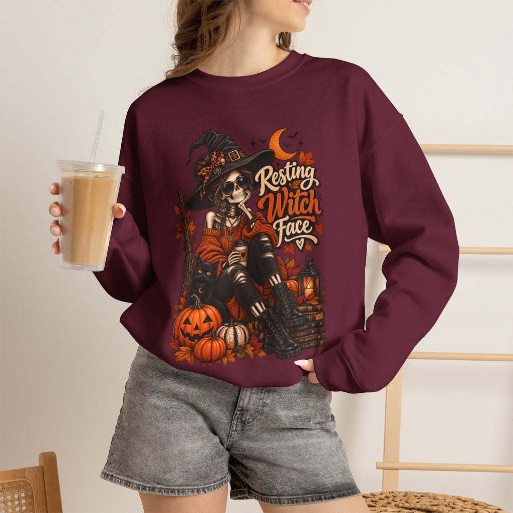 Witch Sweatshirt — "Resting Witch Face" Halloween Crewneck