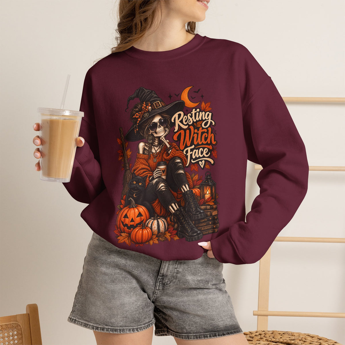 Witch Sweatshirt — "Resting Witch Face" Halloween Crewneck