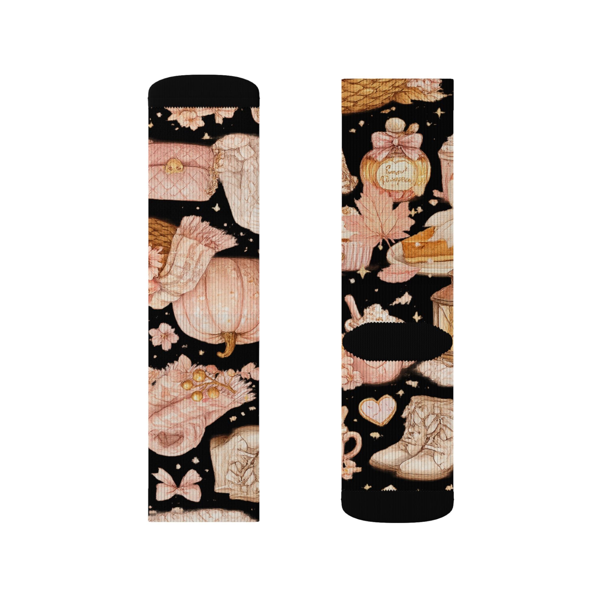 Floral Lantern Sublimation Socks — Black Rose Garden Crew Socks