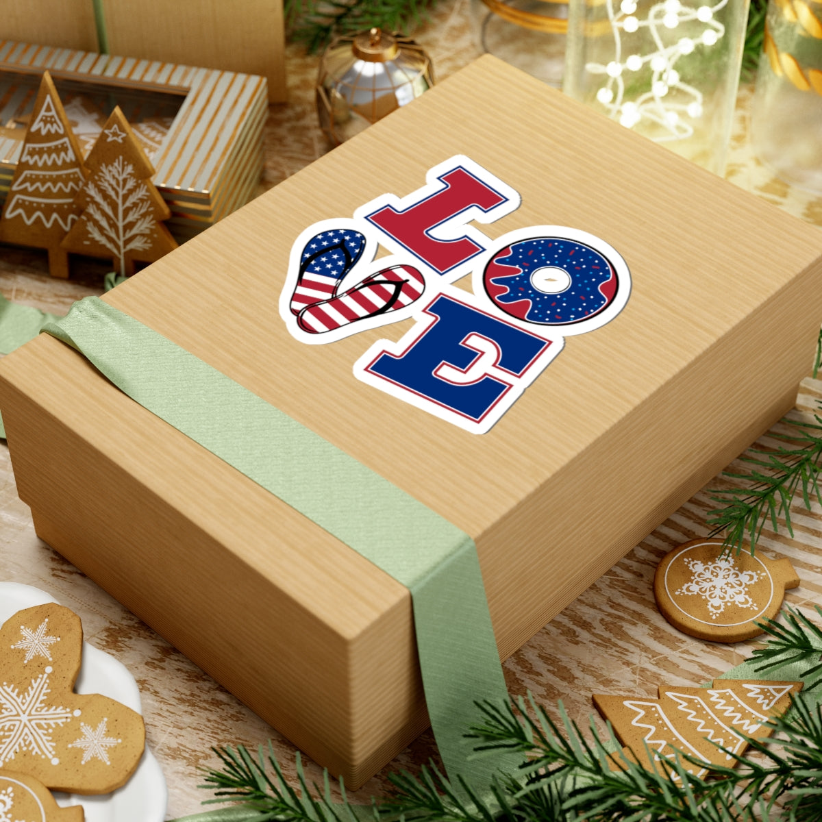 LOVE Patriotic Kiss-Cut Sticker Set — American Flag Flip-Flop, Donut & Letter Decals