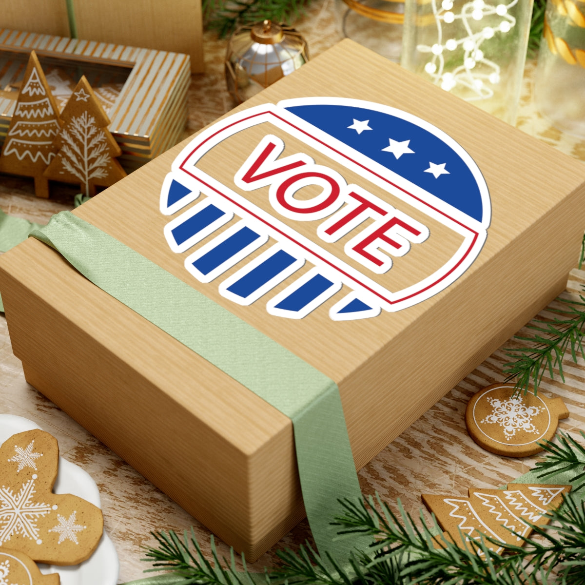 Vote Round Kiss-Cut Sticker — Patriotic Red, White & Blue VOTE Decal