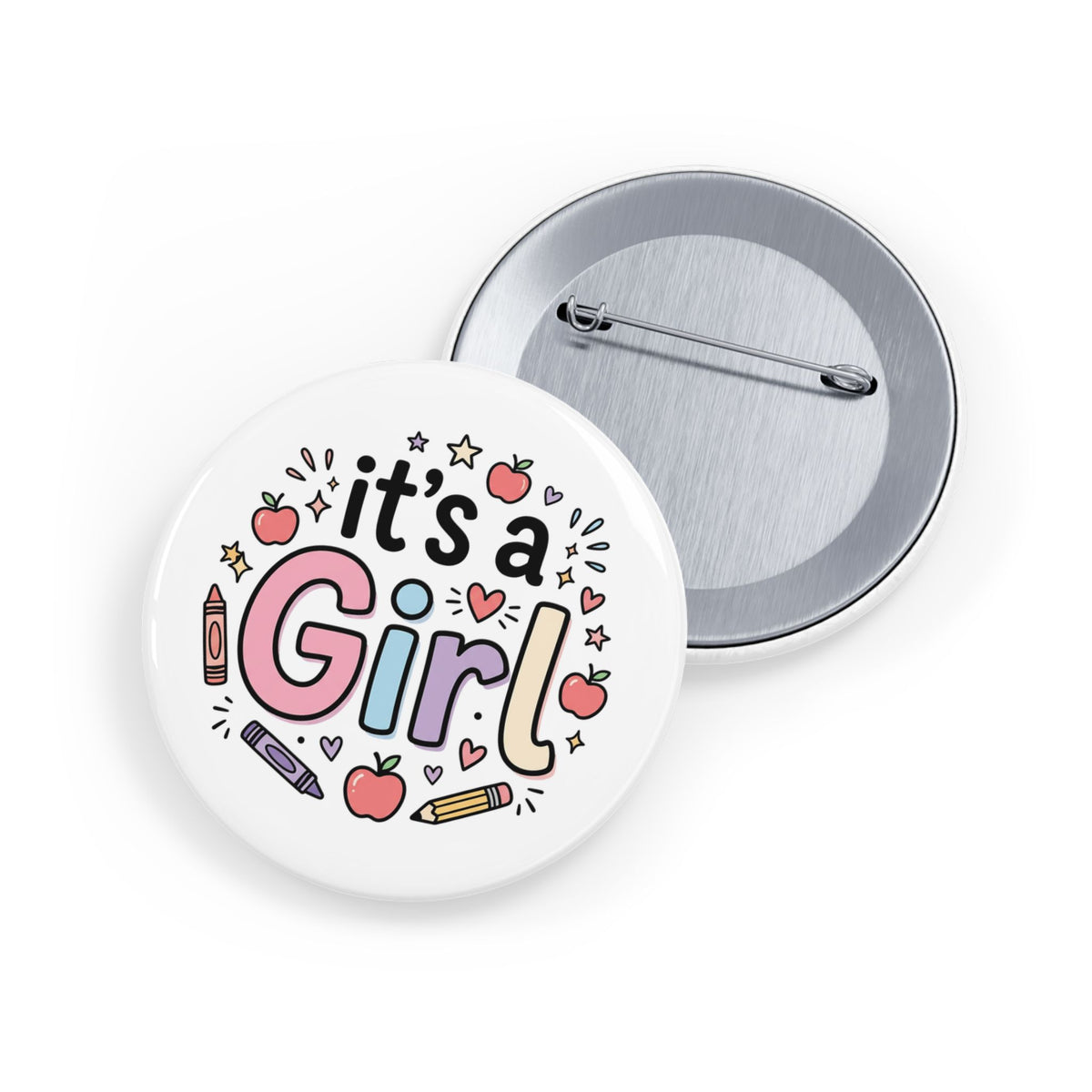 It's a Girl Round Pin — Cute Baby Shower Announcement Button