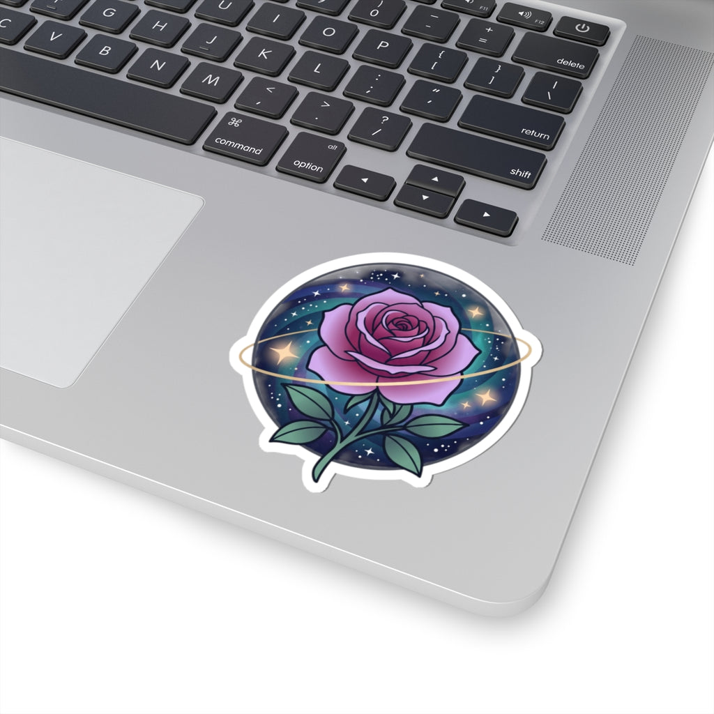 Cosmic Rose Kiss-Cut Sticker — Purple Galaxy Flower Sticker