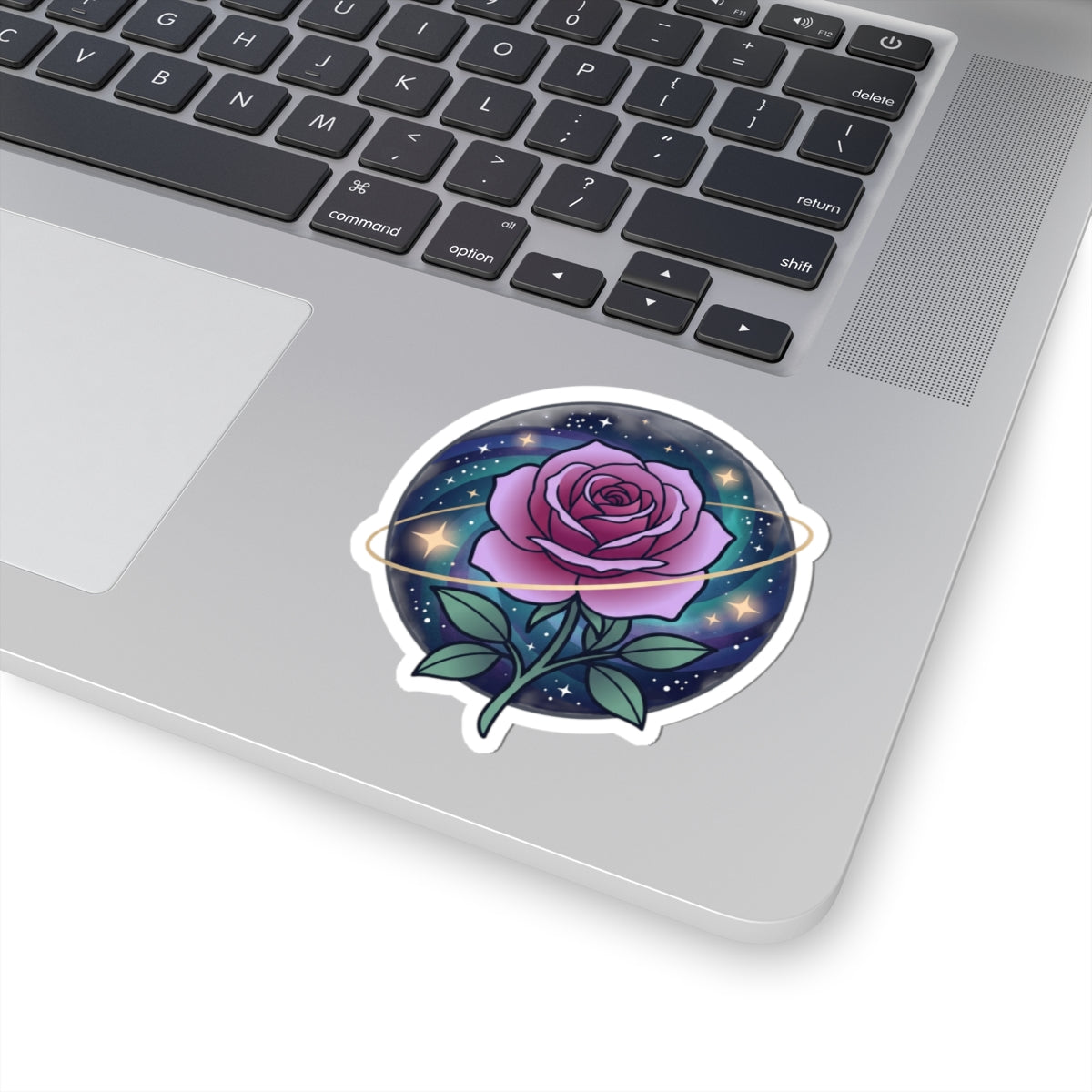 Cosmic Rose Kiss-Cut Sticker — Purple Galaxy Flower Sticker