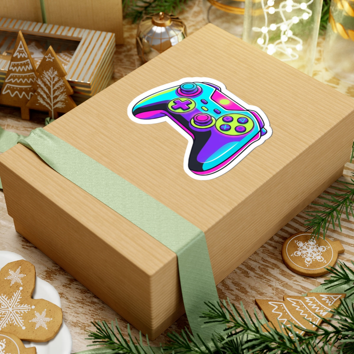 Gaming Controller Kiss-Cut Sticker — Neon Retro Video Game Decal
