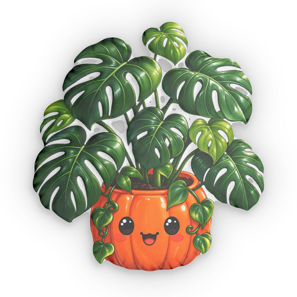 Kawaii Monstera Pumpkin Pillow — Cute Plant Pot Shaped Throw Pillow