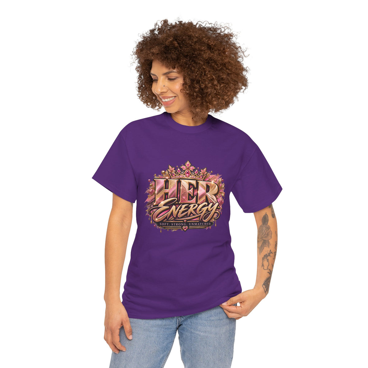 Her Energy Graphic Tee — Empowering Floral Typography Shirt