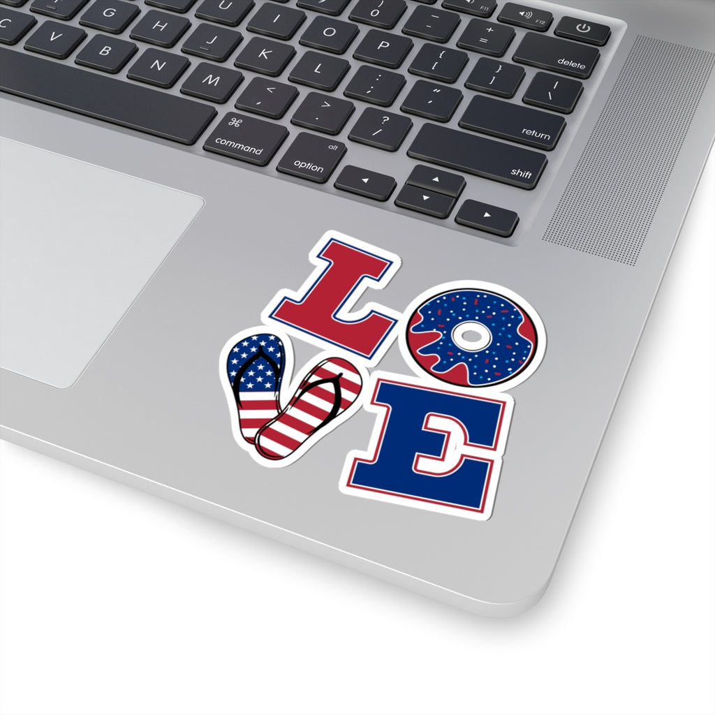 LOVE Patriotic Kiss-Cut Sticker Set — American Flag Flip-Flop, Donut & Letter Decals