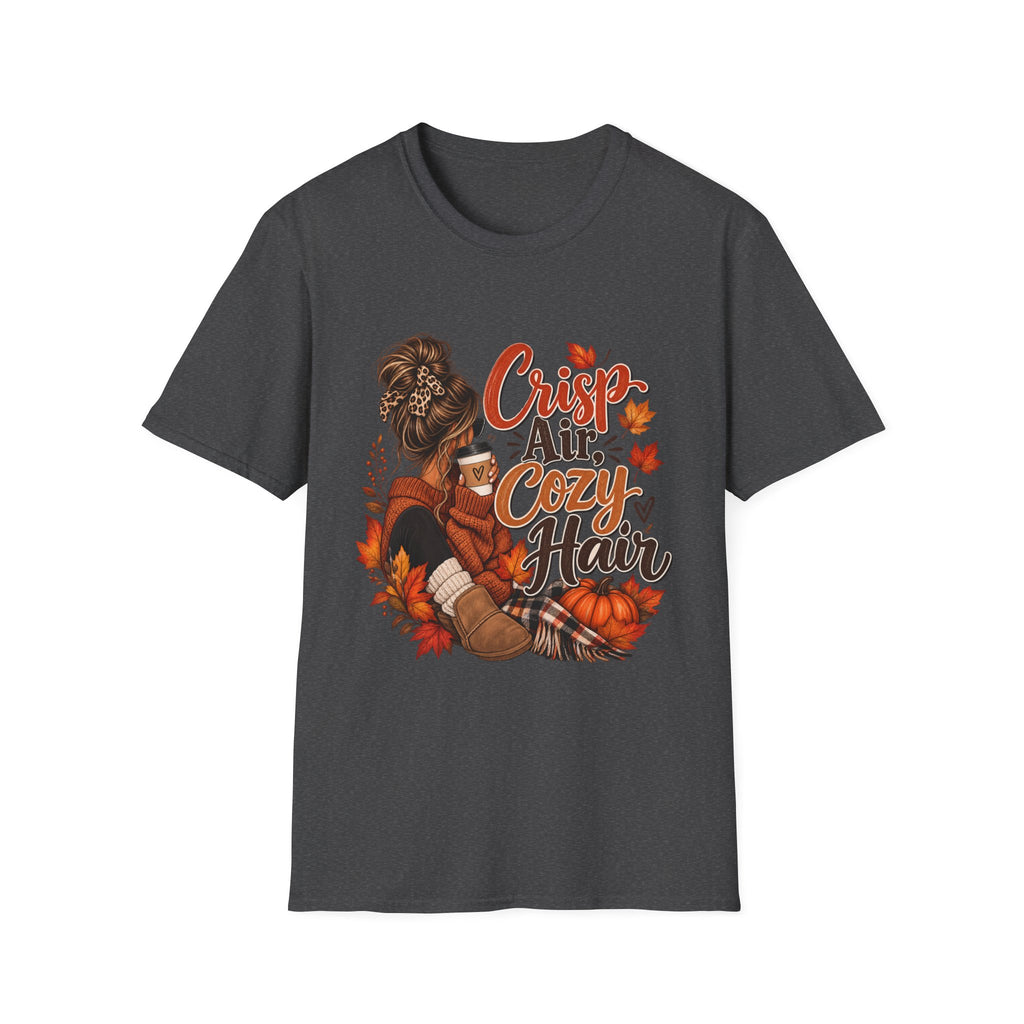 Cozy Fall Tee - "Crisp Air, Cozy Hair" Autumn Graphic T-Shirt