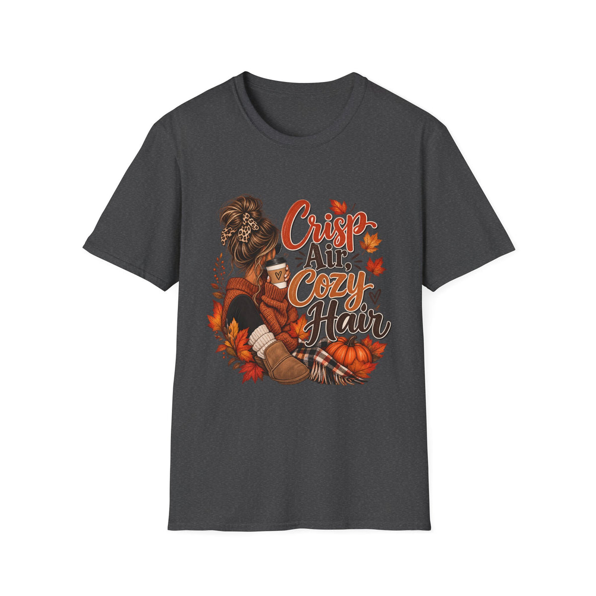 Cozy Fall Tee - "Crisp Air, Cozy Hair" Autumn Graphic T-Shirt