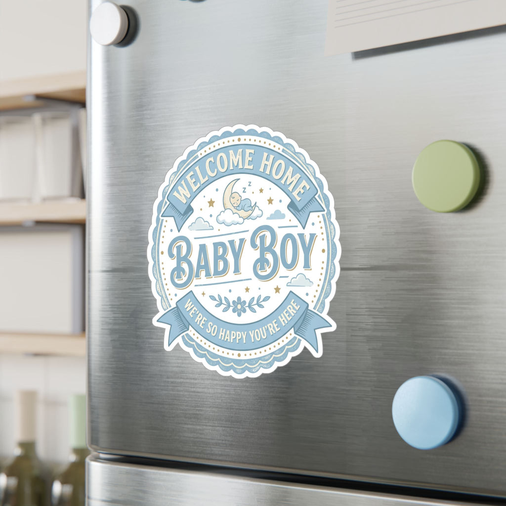 Baby Boy Welcome Home Vinyl Decal — Kiss-Cut Sticker (Newborn Nursery, Baby Shower Gift)