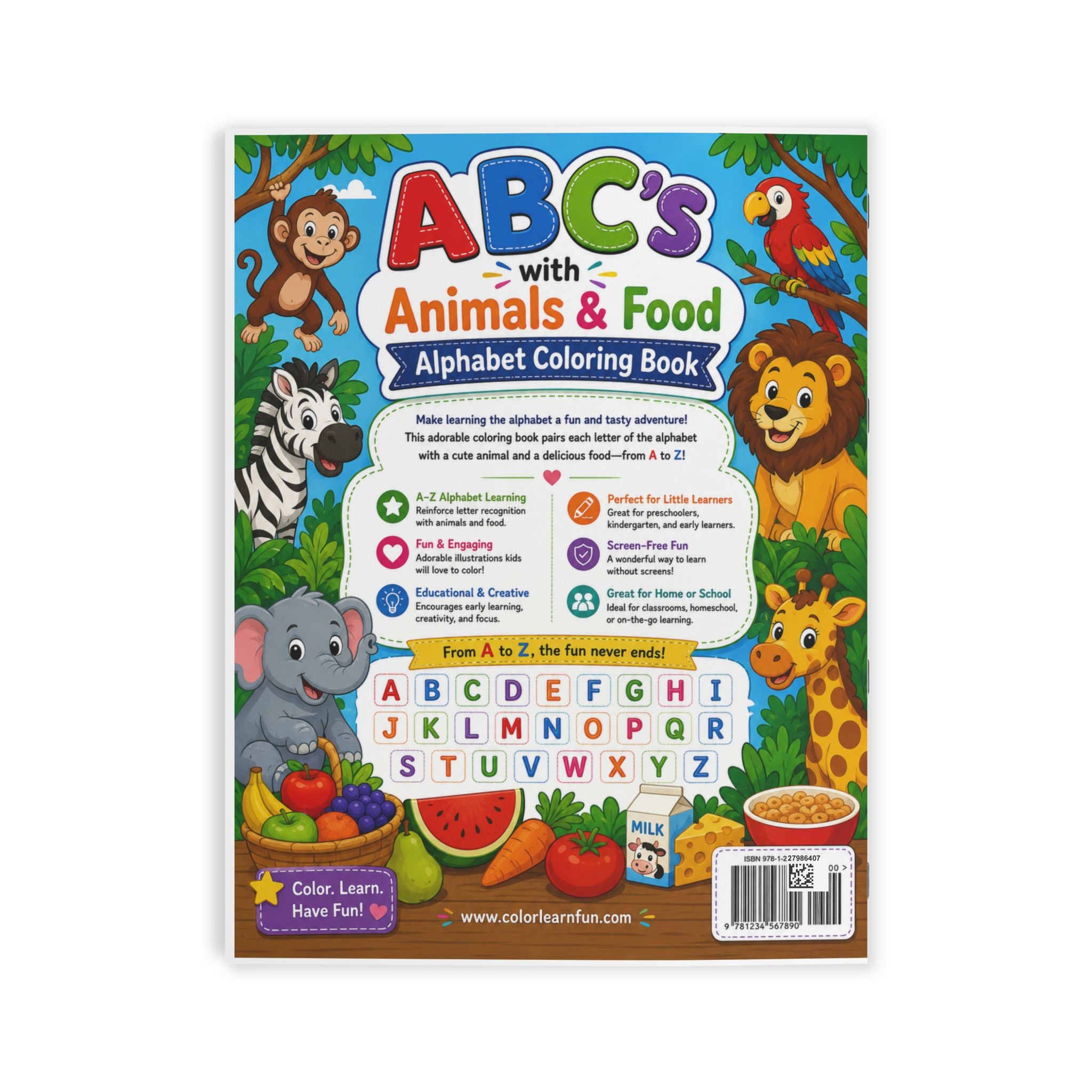 ABC Animals & Food Alphabet Coloring Book — Kids Alphabet Coloring Book