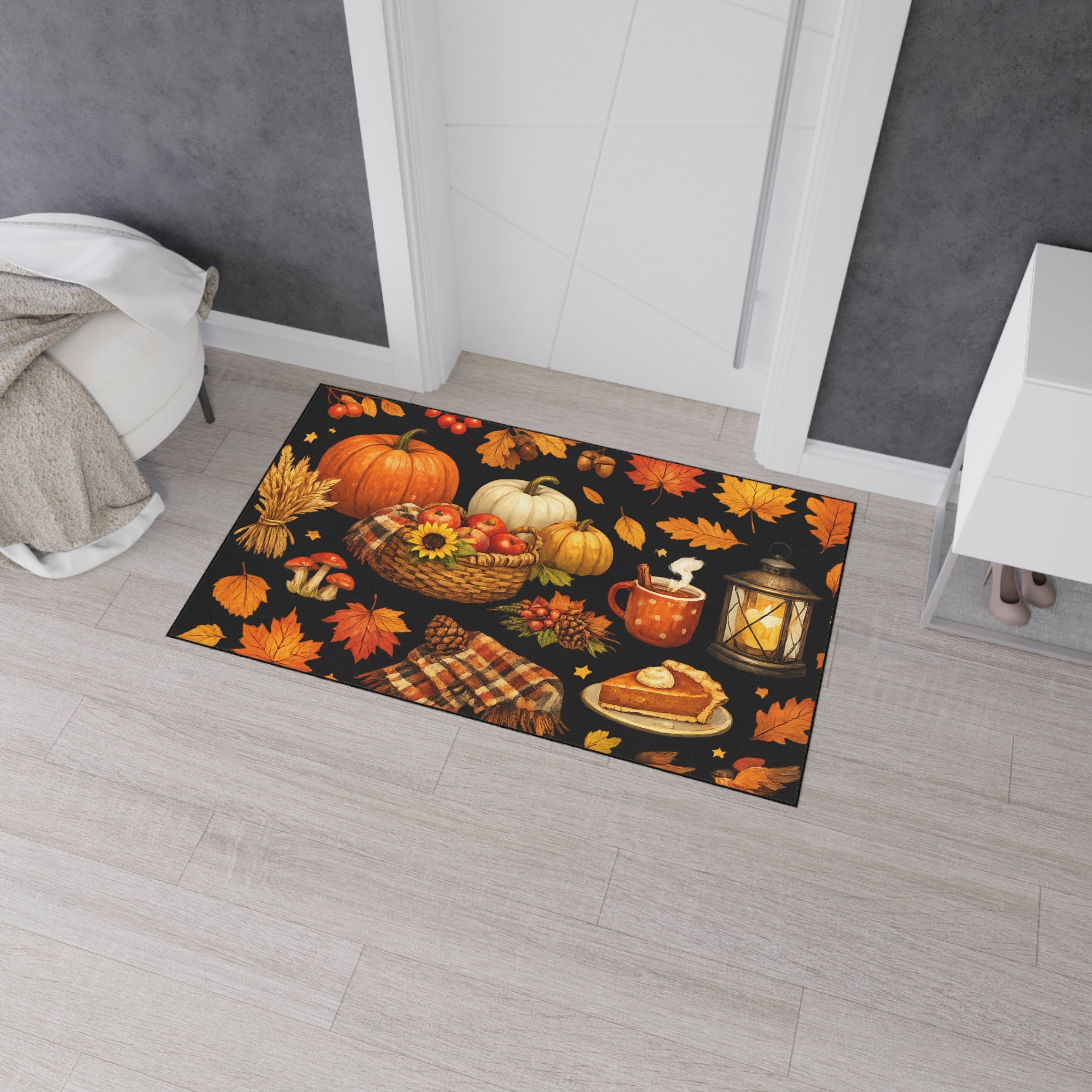 Autumn Harvest Floor Mat — Fall Pumpkin & Leaves Doormat