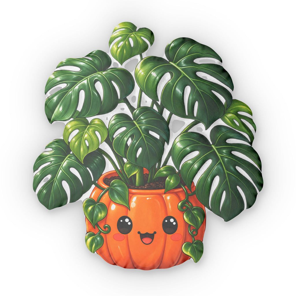Kawaii Monstera Pumpkin Pillow — Cute Plant Pot Shaped Throw Pillow