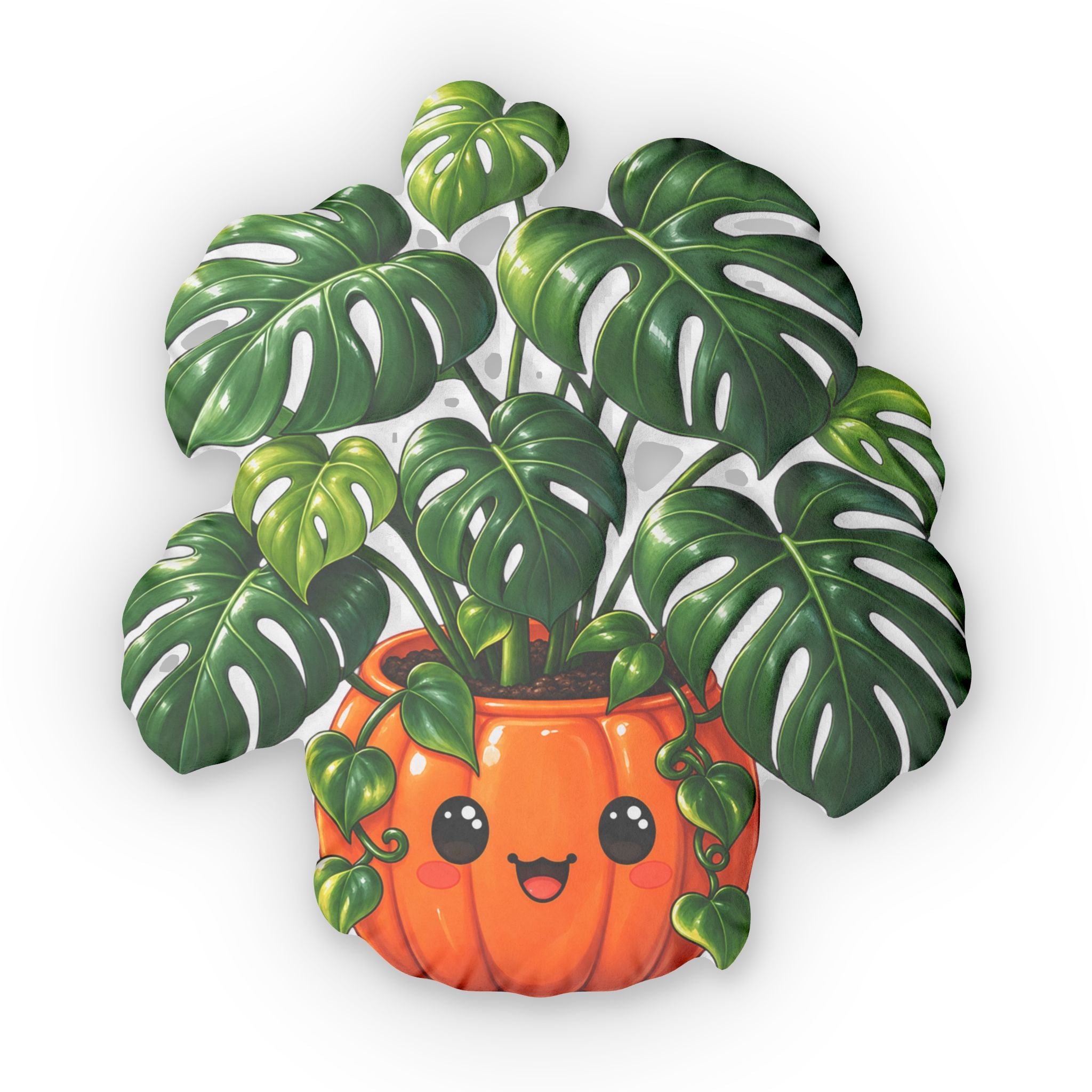 Kawaii Monstera Pumpkin Pillow — Cute Plant Pot Shaped Throw Pillow