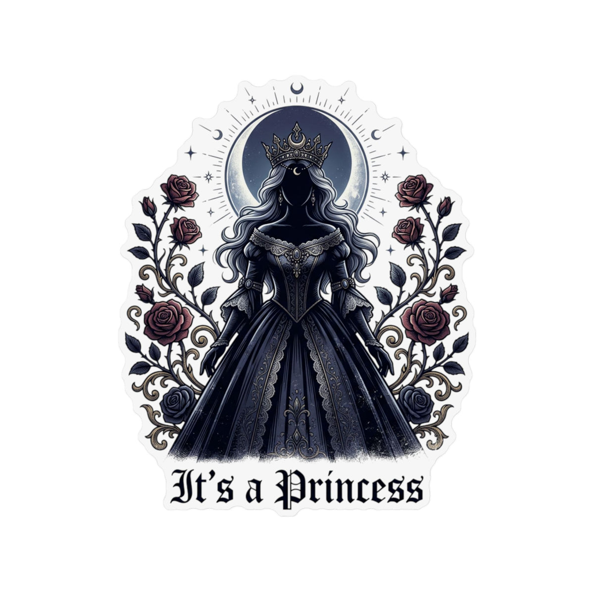 Gothic "It's a Princess" Custom Shape Magnet — Dark Princess Floral Fridge Sticker