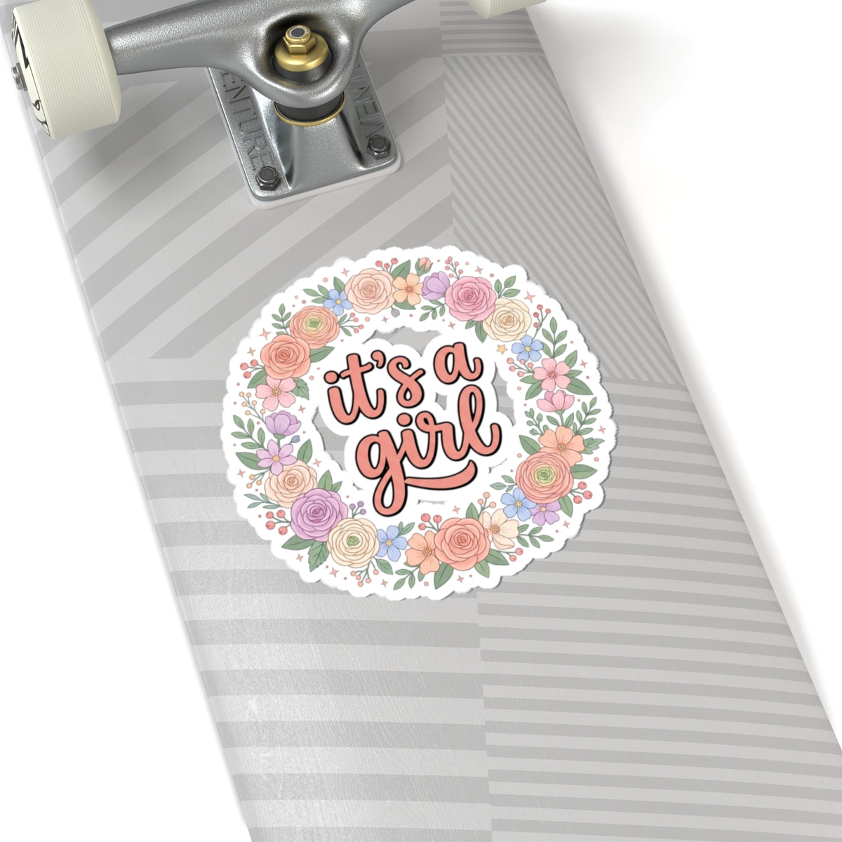 It's a Girl Floral Sticker — Baby Shower Announcement Kiss-Cut Sticker