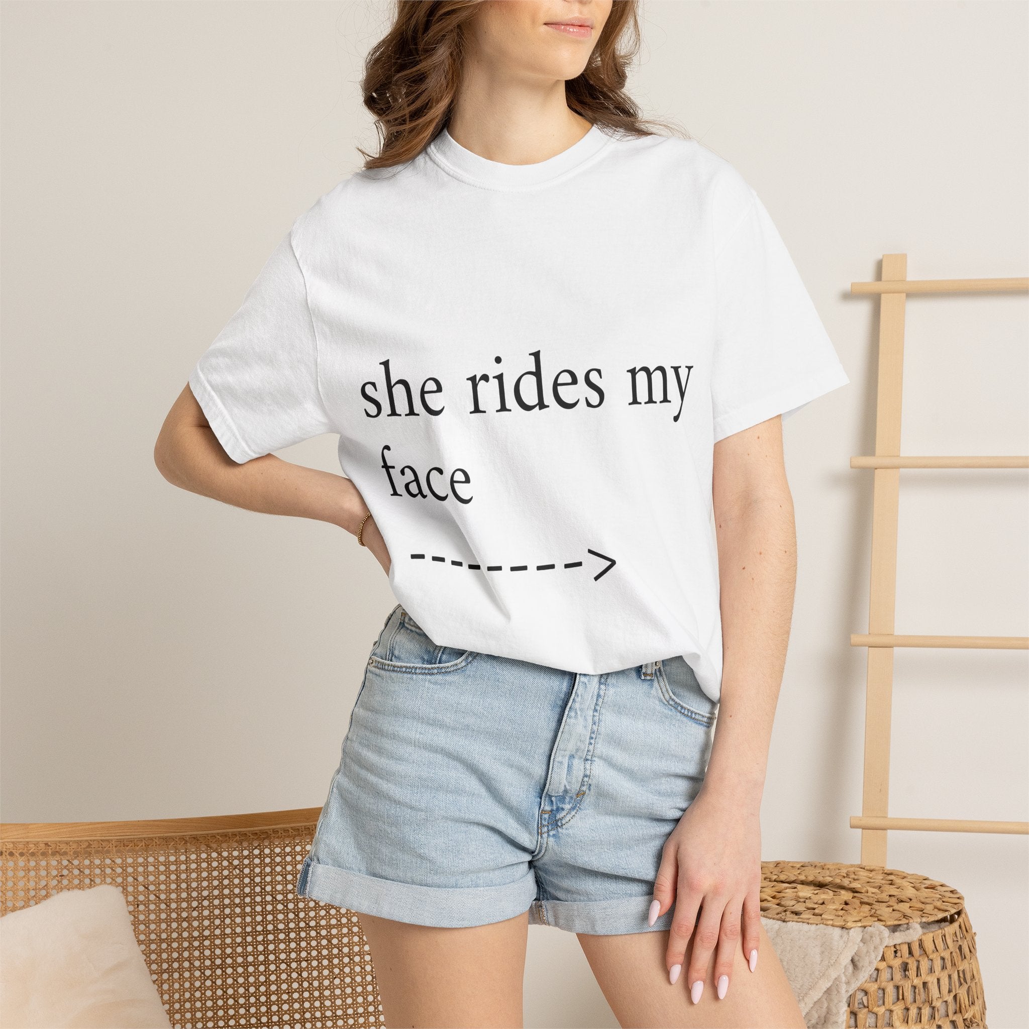 Graphic T-Shirt — "She Rides My Face" Couple Humor Tee