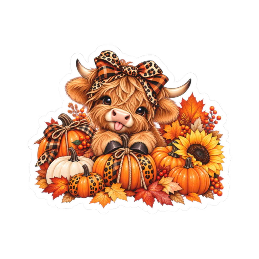 Fall Highland Cow Pumpkin Kiss-Cut Sticker