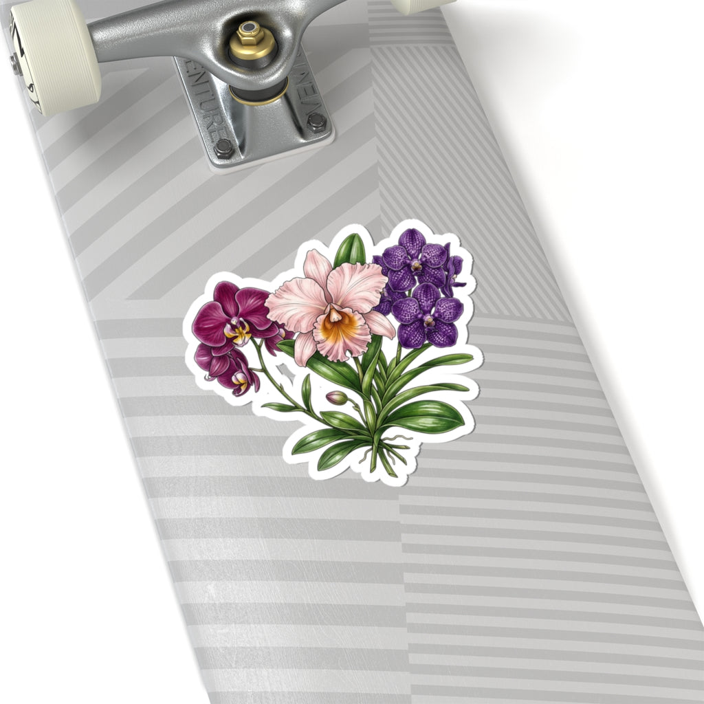 Orchid Bouquet Kiss-Cut Sticker — Purple & Pink Floral Laptop Decal