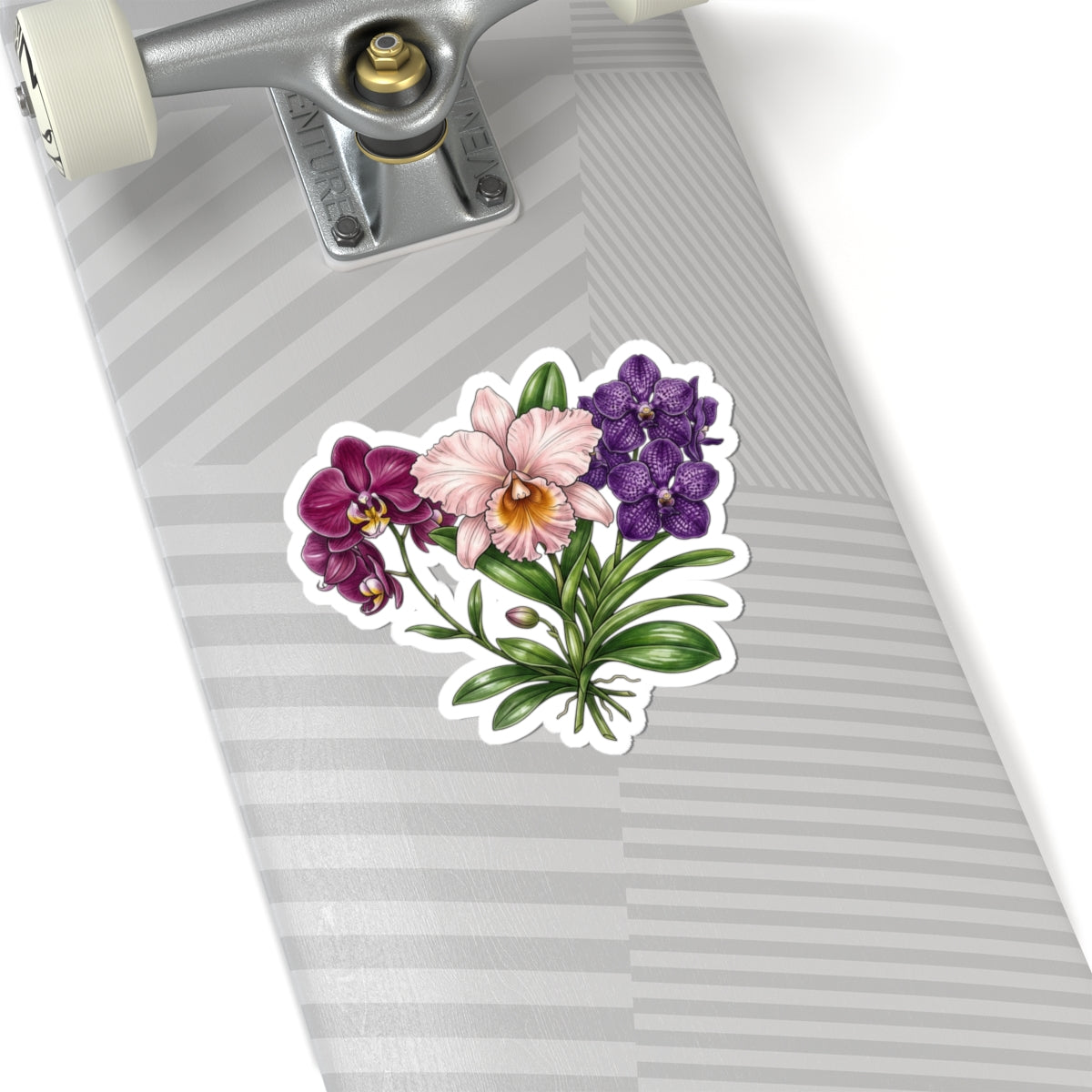 Orchid Bouquet Kiss-Cut Sticker — Purple & Pink Floral Laptop Decal