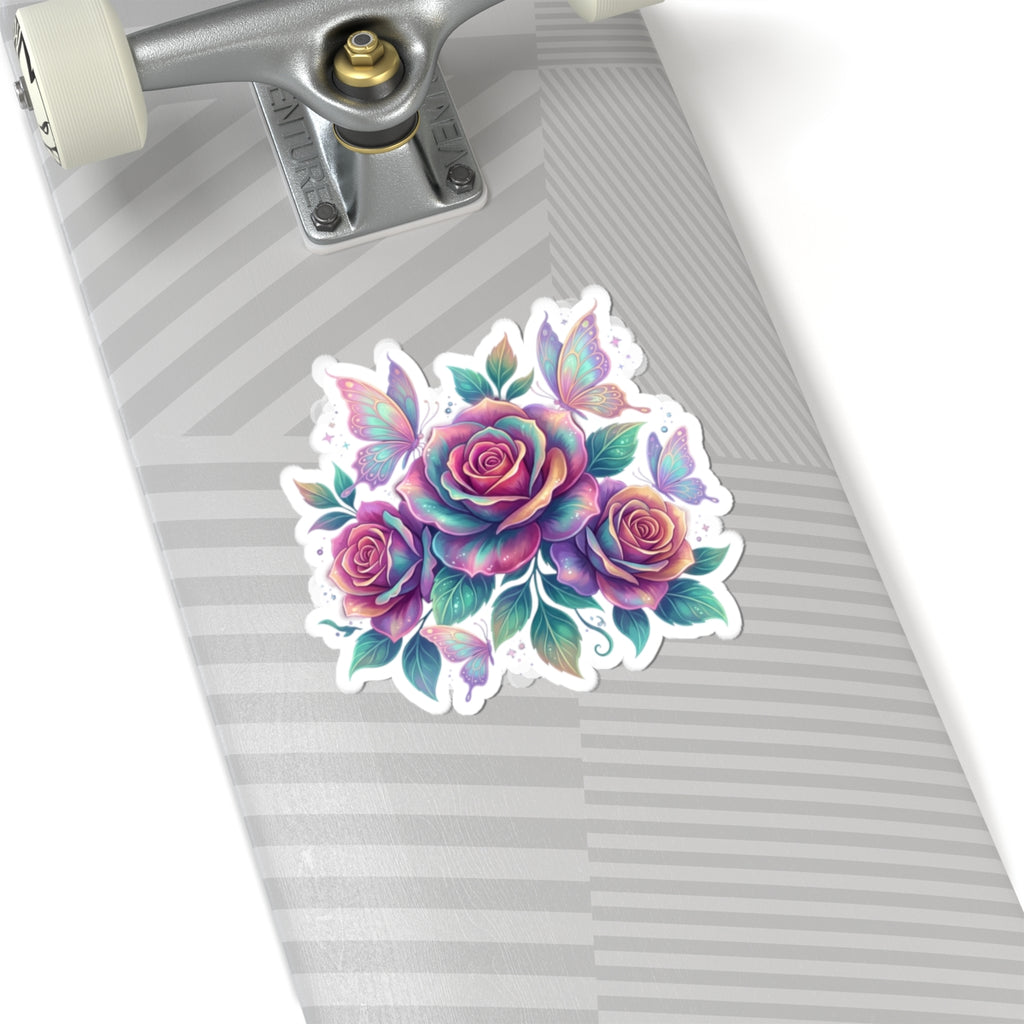 Iridescent Rose Bouquet Sticker — Kiss-Cut Floral Laptop Decal