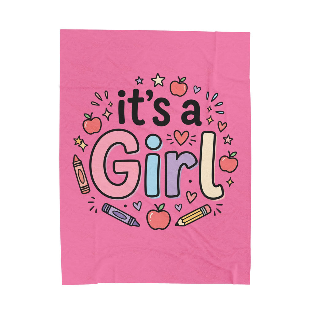 It's a Girl Velveteen Plush Blanket – Pink Baby Announcement & Newborn Gift