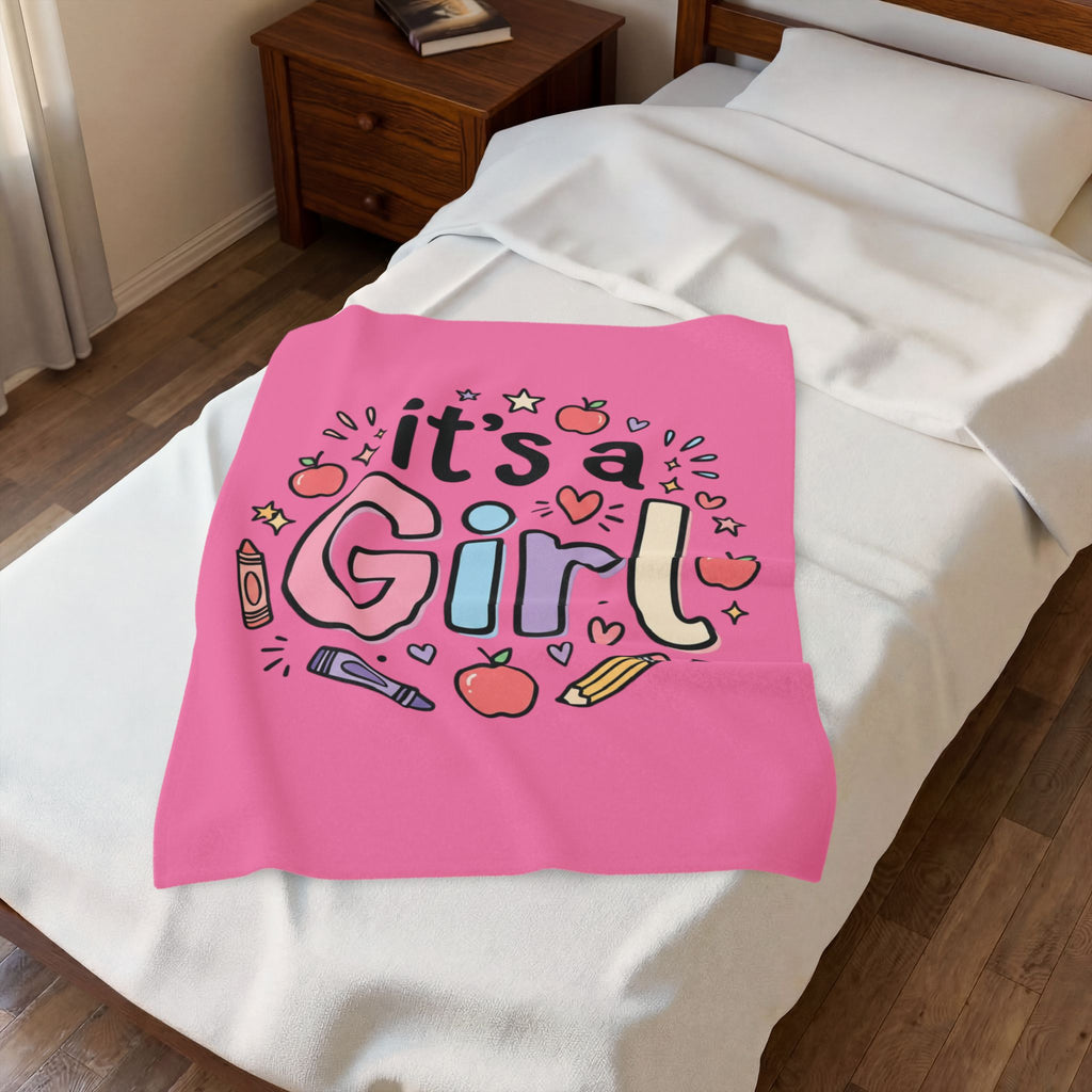 It's a Girl Velveteen Plush Blanket – Pink Baby Announcement & Newborn Gift