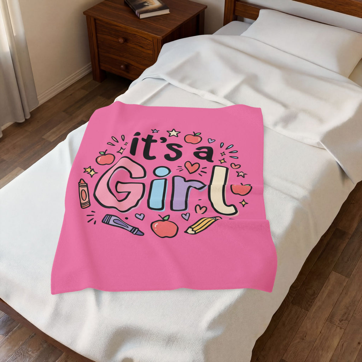 It's a Girl Velveteen Plush Blanket – Pink Baby Announcement & Newborn Gift