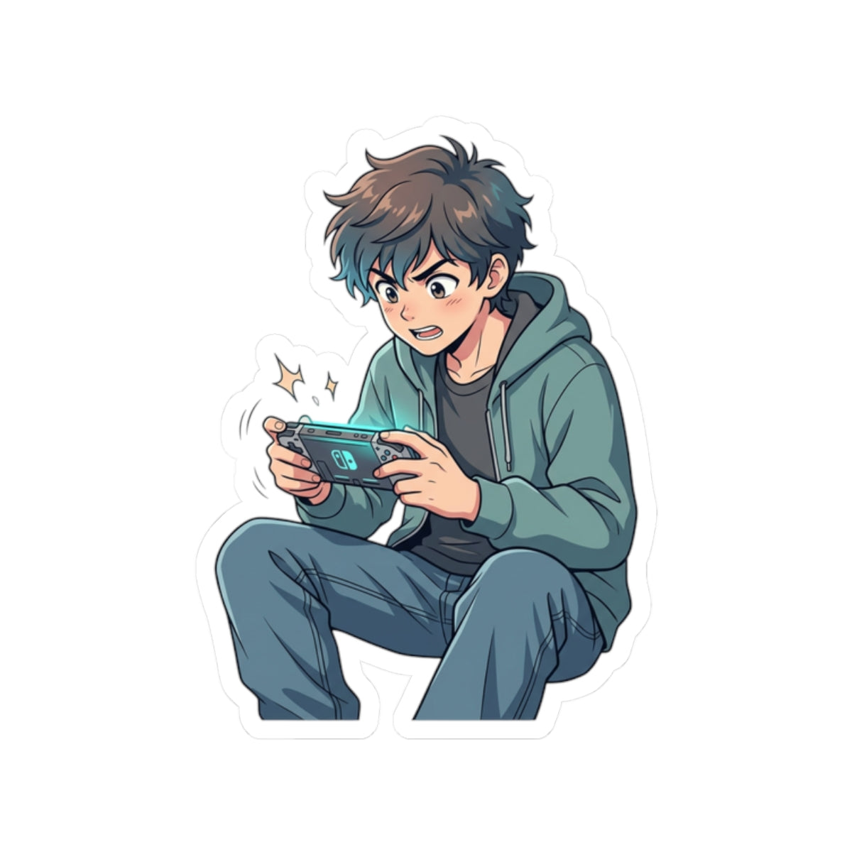 Gamer Boy Sticker — Cute Anime-Style Mobile Gaming Kiss-Cut Decal