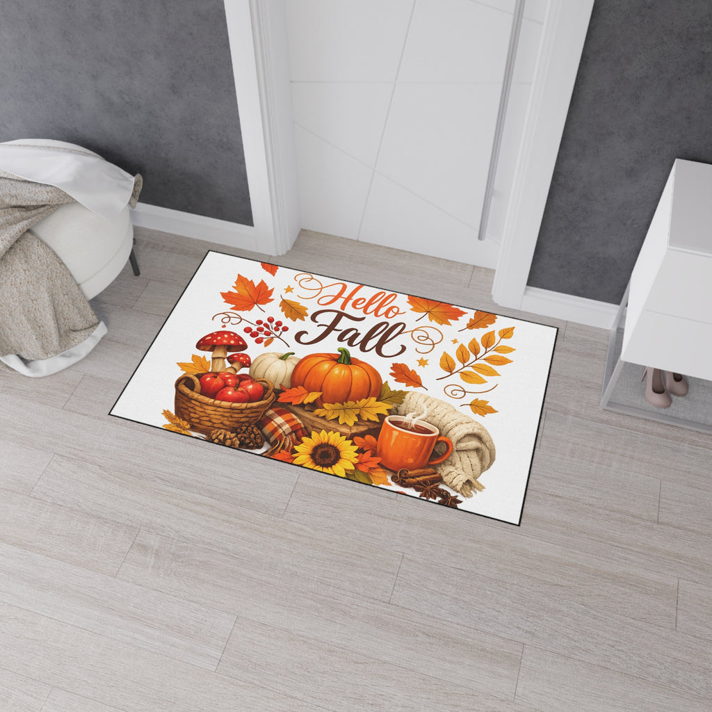 Hello Fall Heavy Duty Floor Mat — Autumn Pumpkin & Leaves Doormat