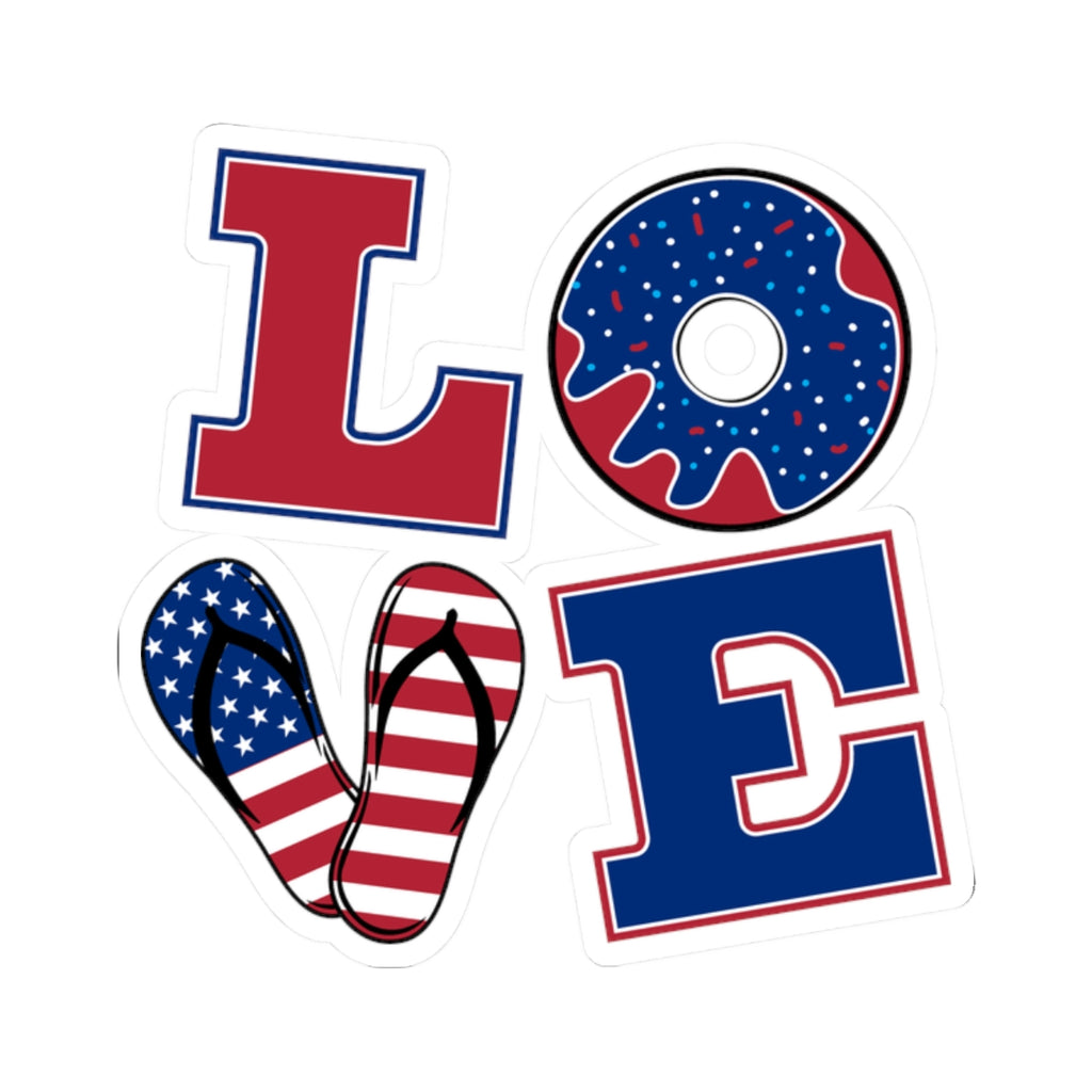 LOVE Patriotic Kiss-Cut Sticker Set — American Flag Flip-Flop, Donut & Letter Decals