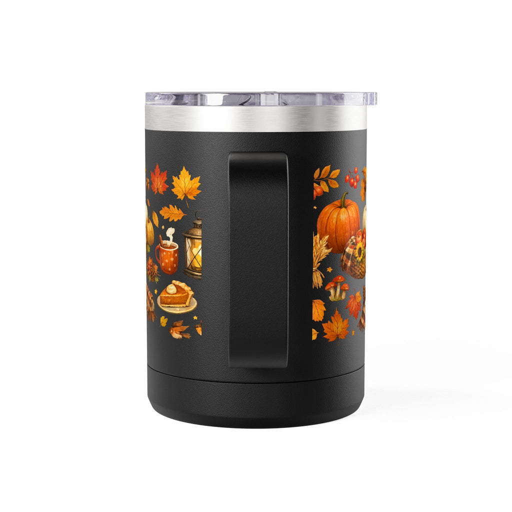Autumn Harvest 15oz Travel Mug — Pumpkin, Leaves & Pie Fall Tumbler