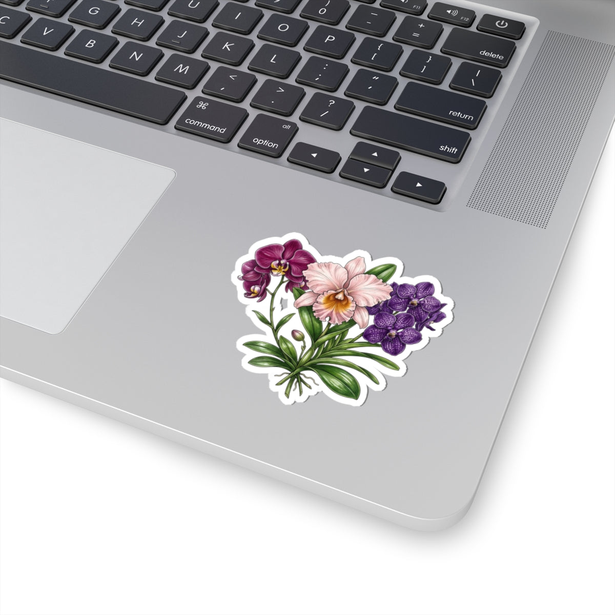 Orchid Bouquet Kiss-Cut Sticker — Purple & Pink Floral Laptop Decal