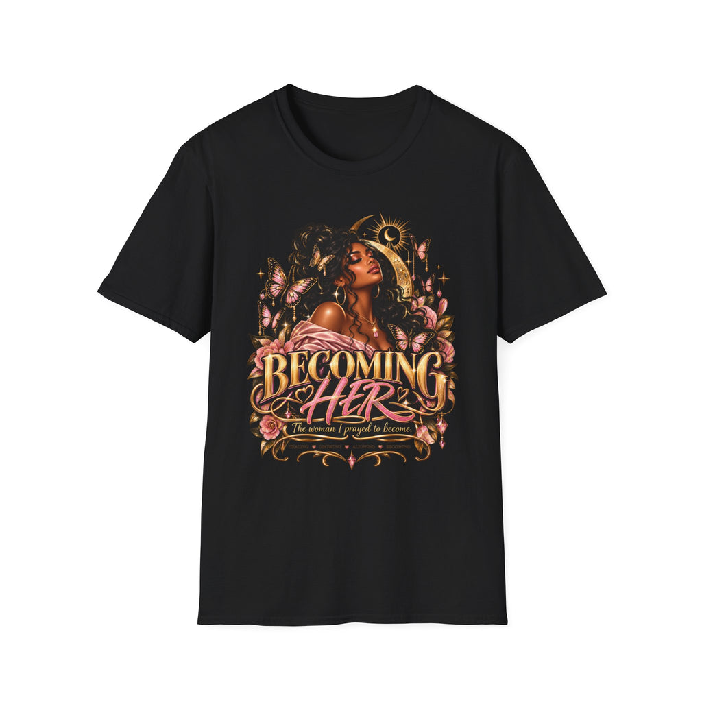 Becoming Her Graphic Tee — Empowered Woman Butterfly Design