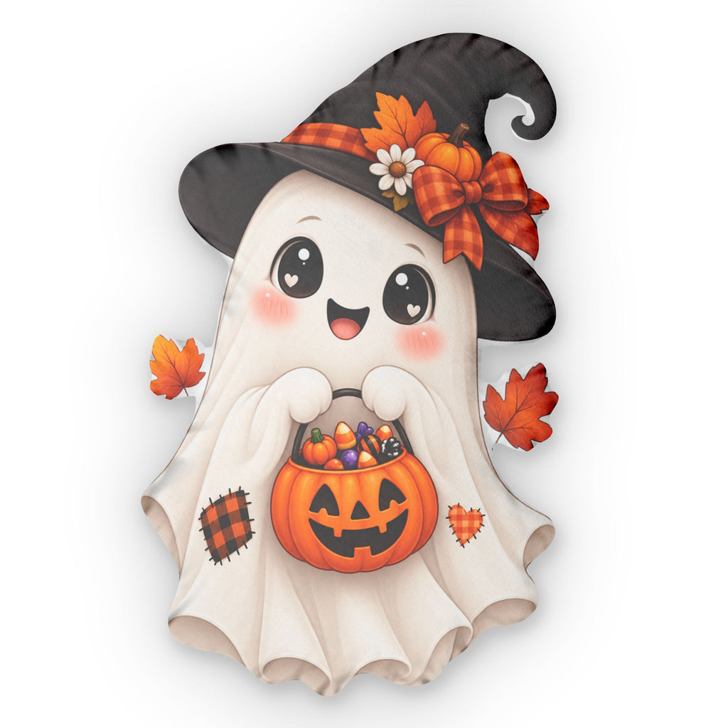 Cute Halloween Ghost Shaped Pillow — Trick-or-Treat Jack-o'-Lantern Plush