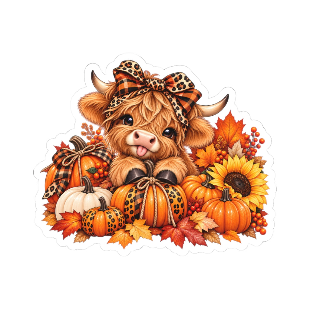 Fall Highland Cow Pumpkin Kiss-Cut Sticker
