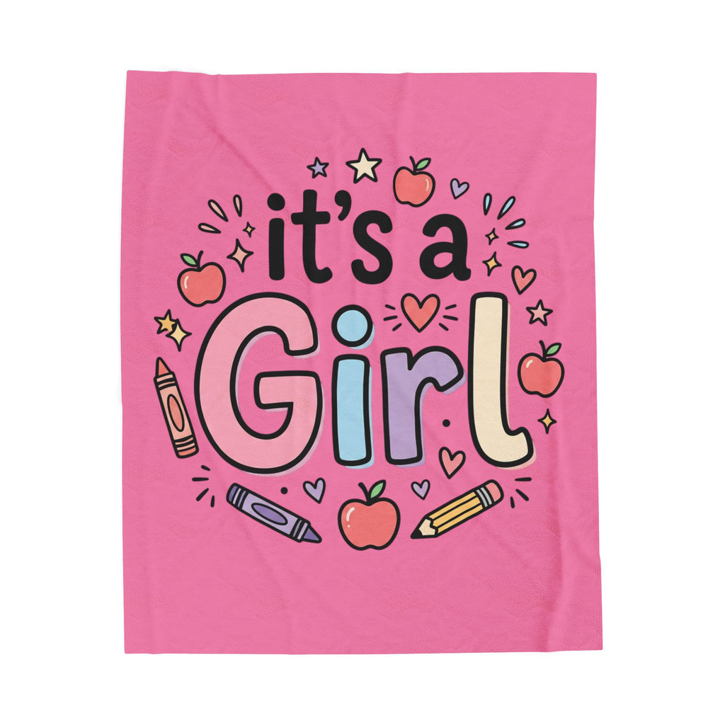 It's a Girl Velveteen Plush Blanket – Pink Baby Announcement & Newborn Gift