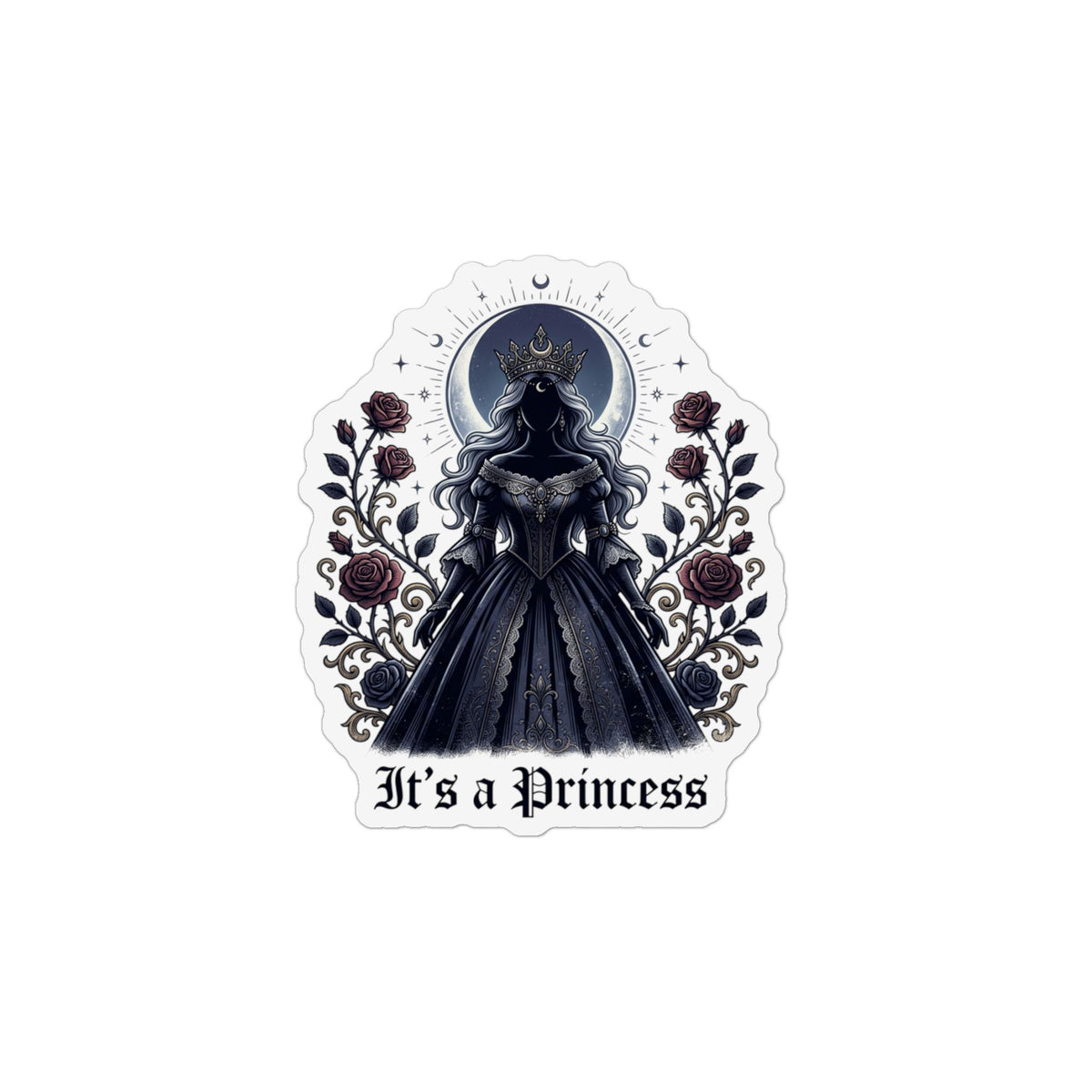 Gothic "It's a Princess" Custom Shape Magnet — Dark Princess Floral Fridge Sticker