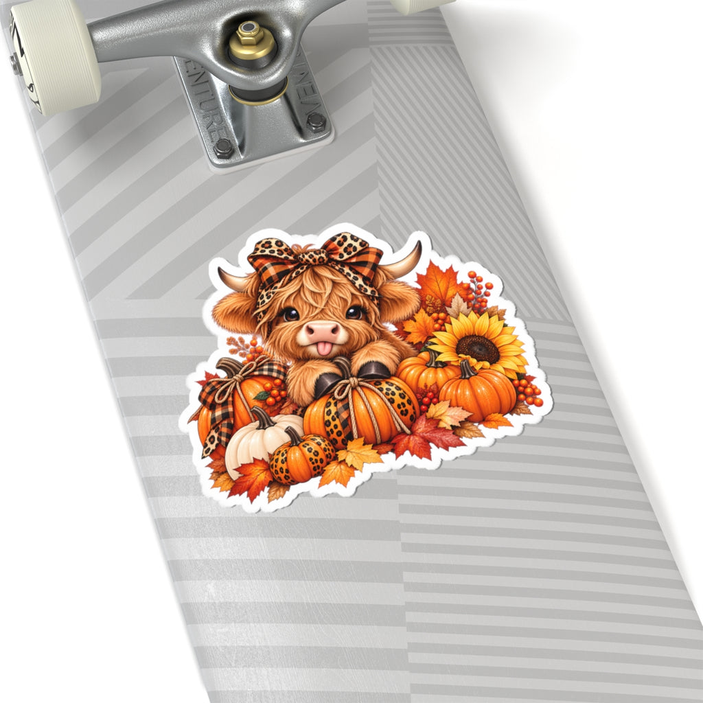 Fall Highland Cow Pumpkin Kiss-Cut Sticker