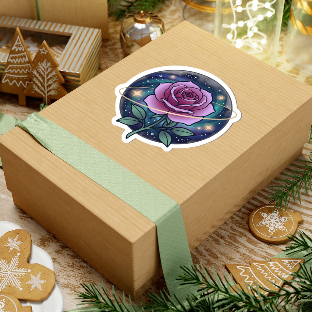 Cosmic Rose Kiss-Cut Sticker — Purple Galaxy Flower Sticker