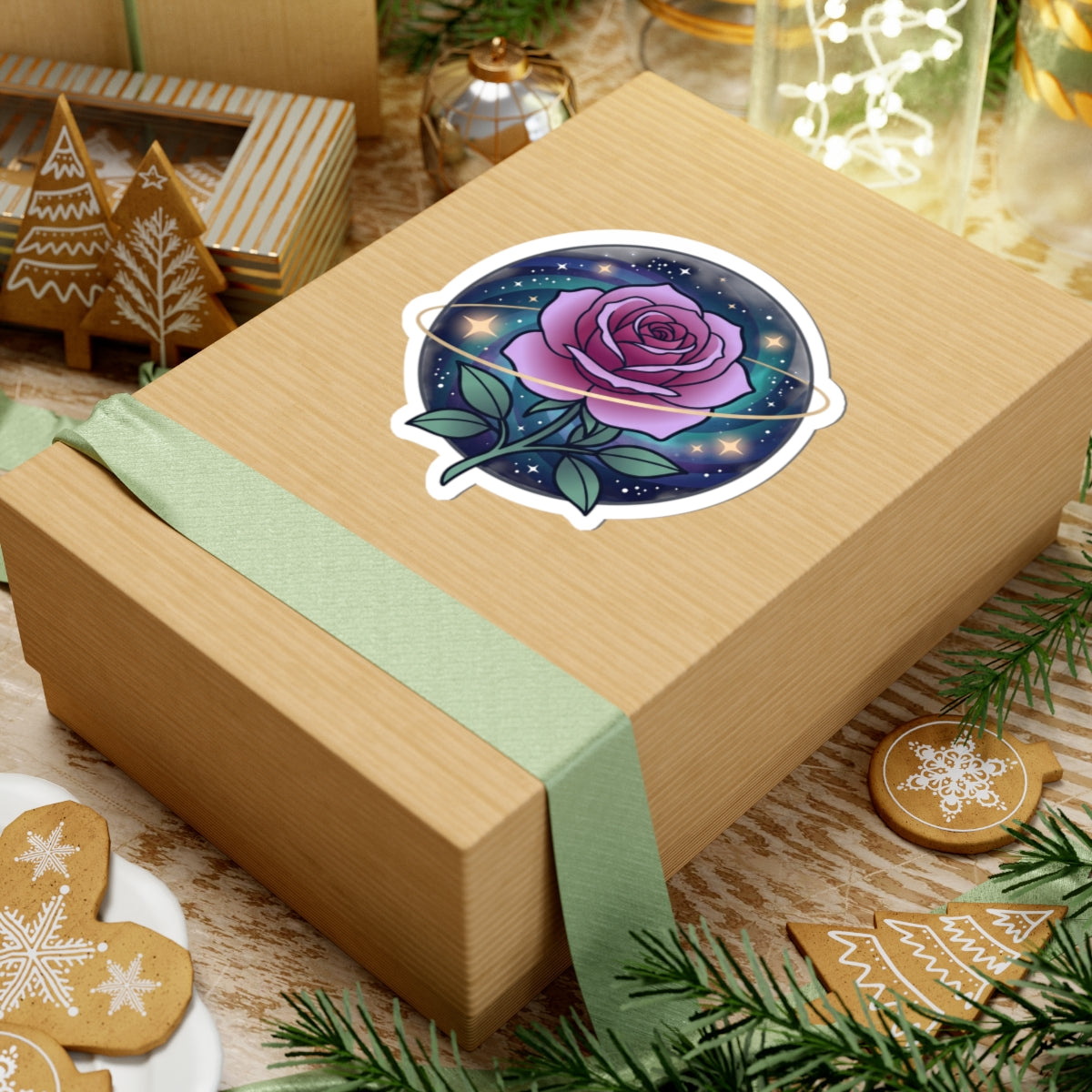 Cosmic Rose Kiss-Cut Sticker — Purple Galaxy Flower Sticker