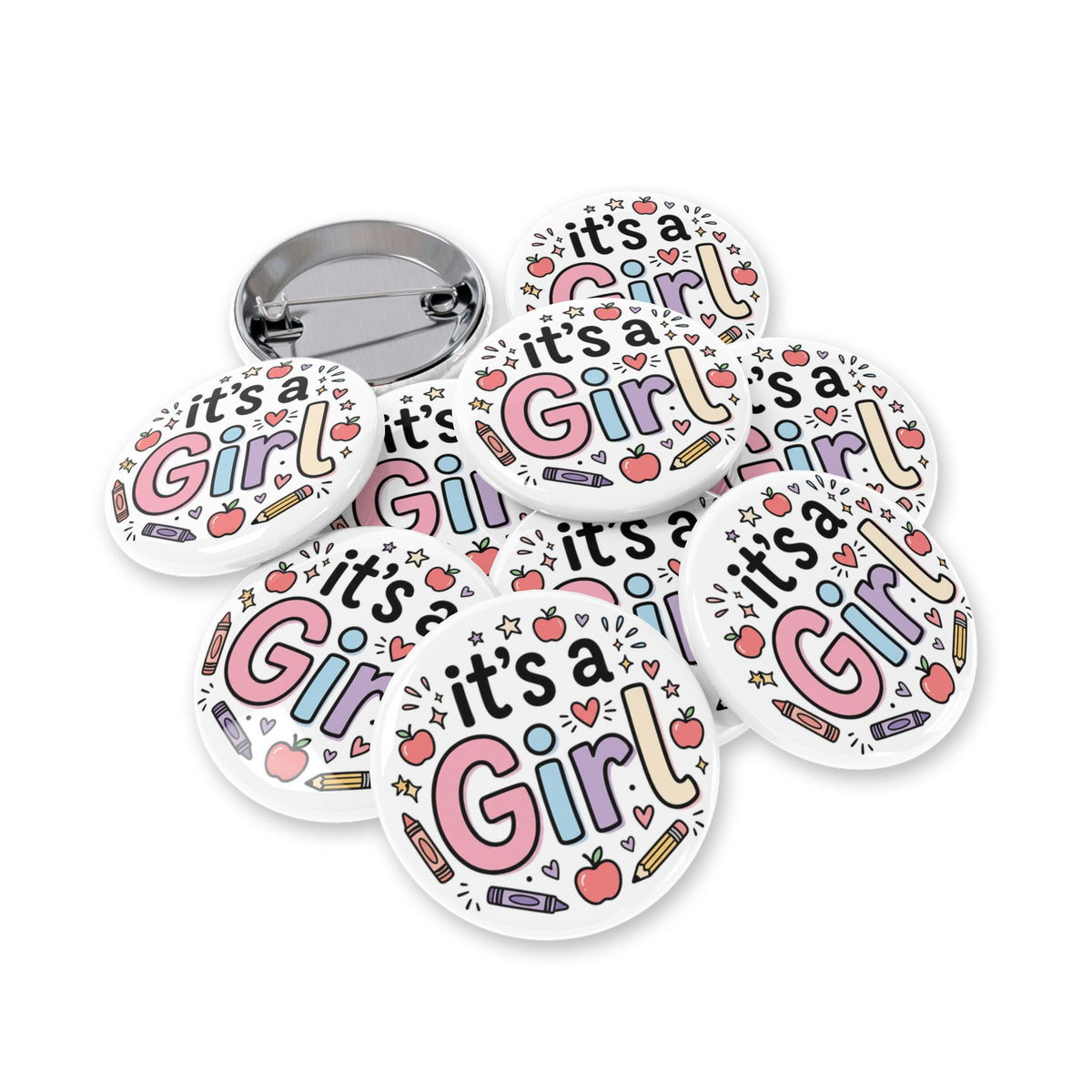 It's a Girl Round Pin — Cute Baby Shower Announcement Button
