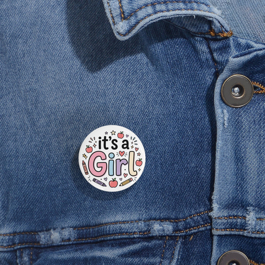 It's a Girl Round Pin — Cute Baby Shower Announcement Button