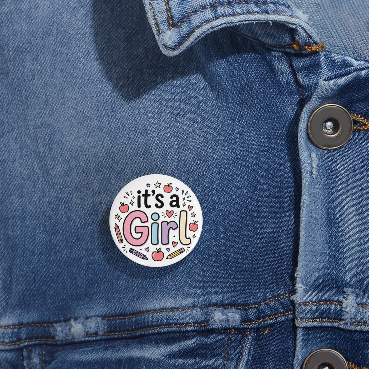 It's a Girl Round Pin — Cute Baby Shower Announcement Button