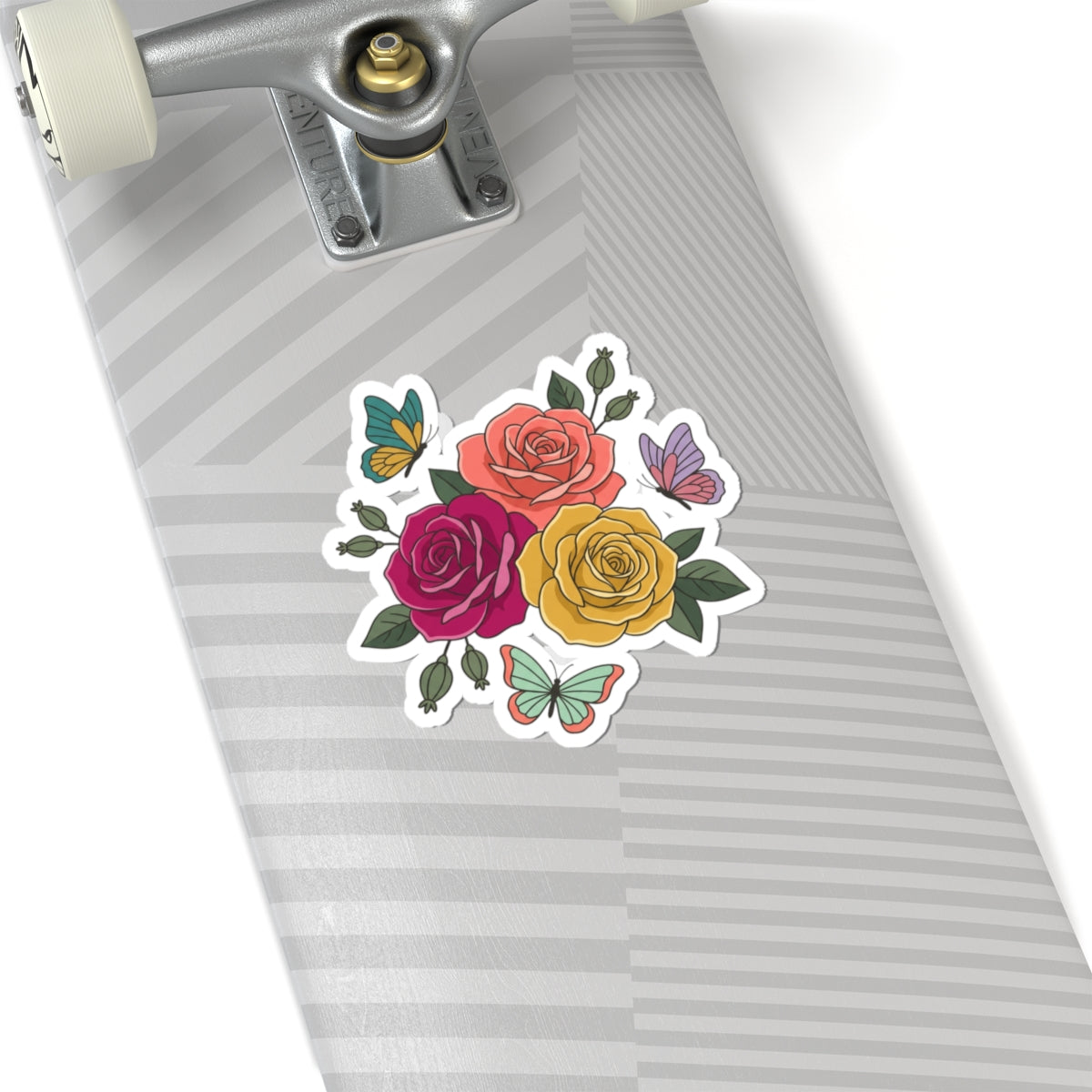 Floral Rose Bouquet Kiss-Cut Sticker — Colorful Roses & Butterflies Vinyl Decal