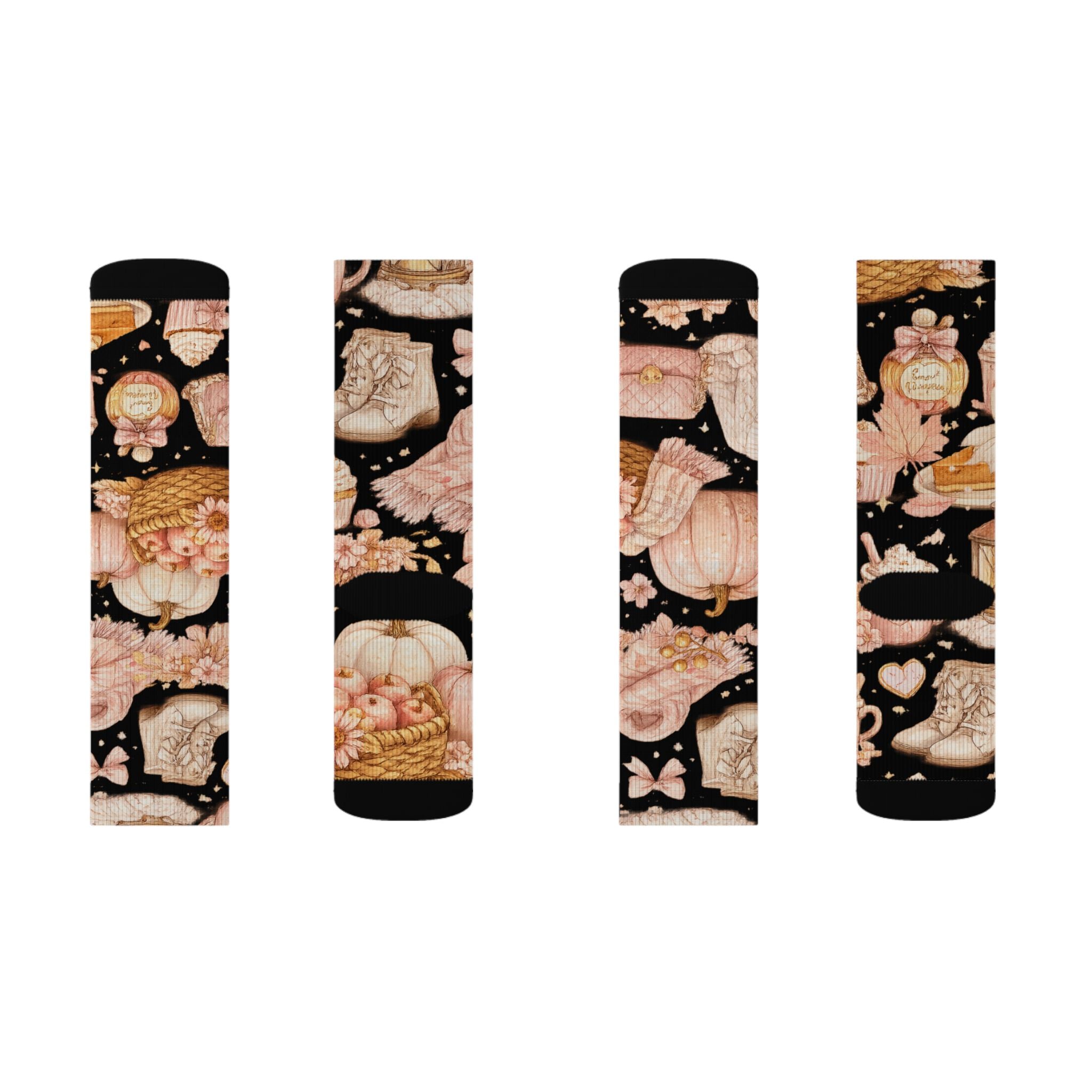 Floral Lantern Sublimation Socks — Black Rose Garden Crew Socks